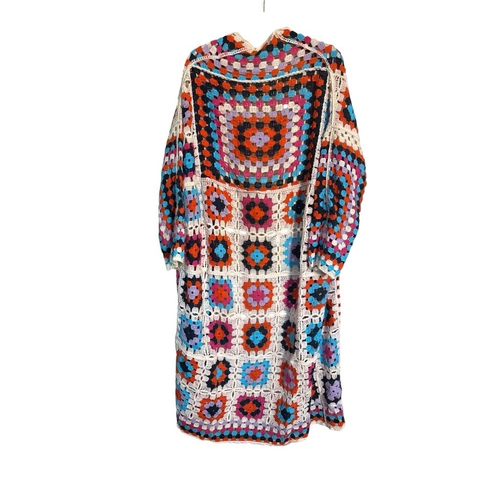 New POL Beige Multicolor Granny Squares Long Crochet Knit Cardigan - Picture 10 of 10
